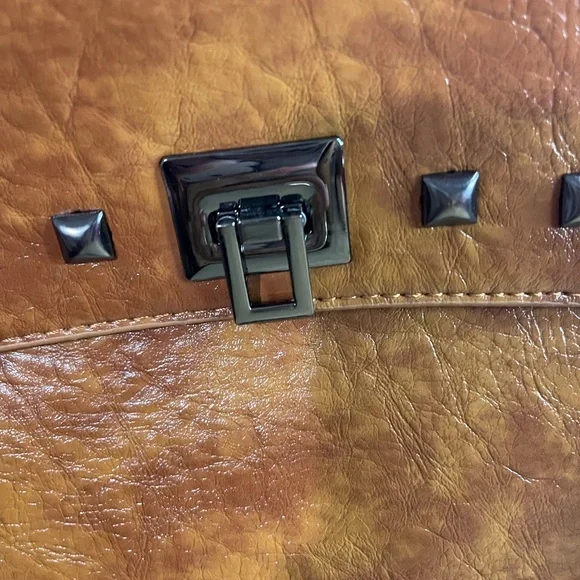 Studded Tan Leather Shoulder Bag - Picture 7 of 12